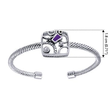 Contemporary Abstract Sterling Silver Cuff Bracelet with Gemstone TBA138